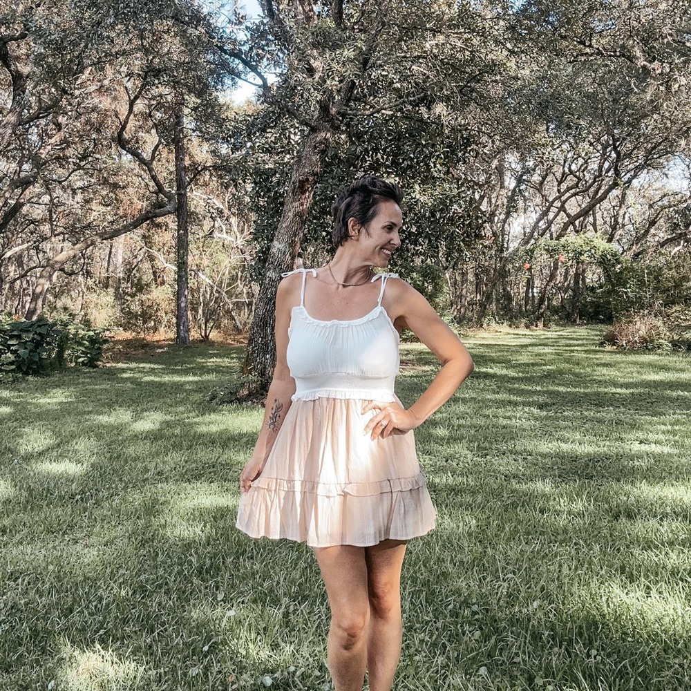 Tan and white dress